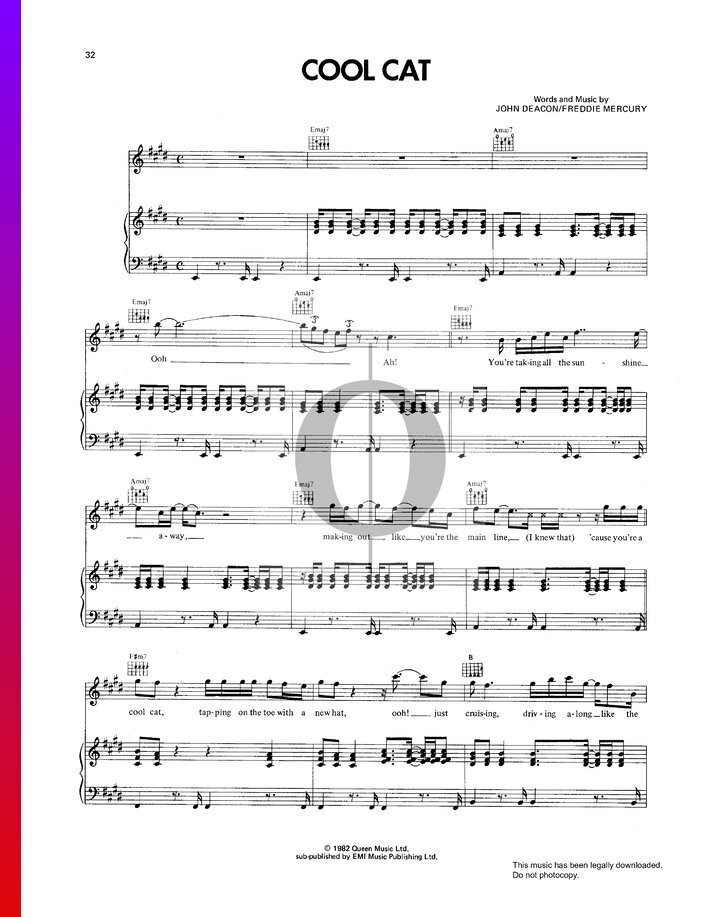 Cool Cat (Queen) Piano Sheet Music - OKTAV