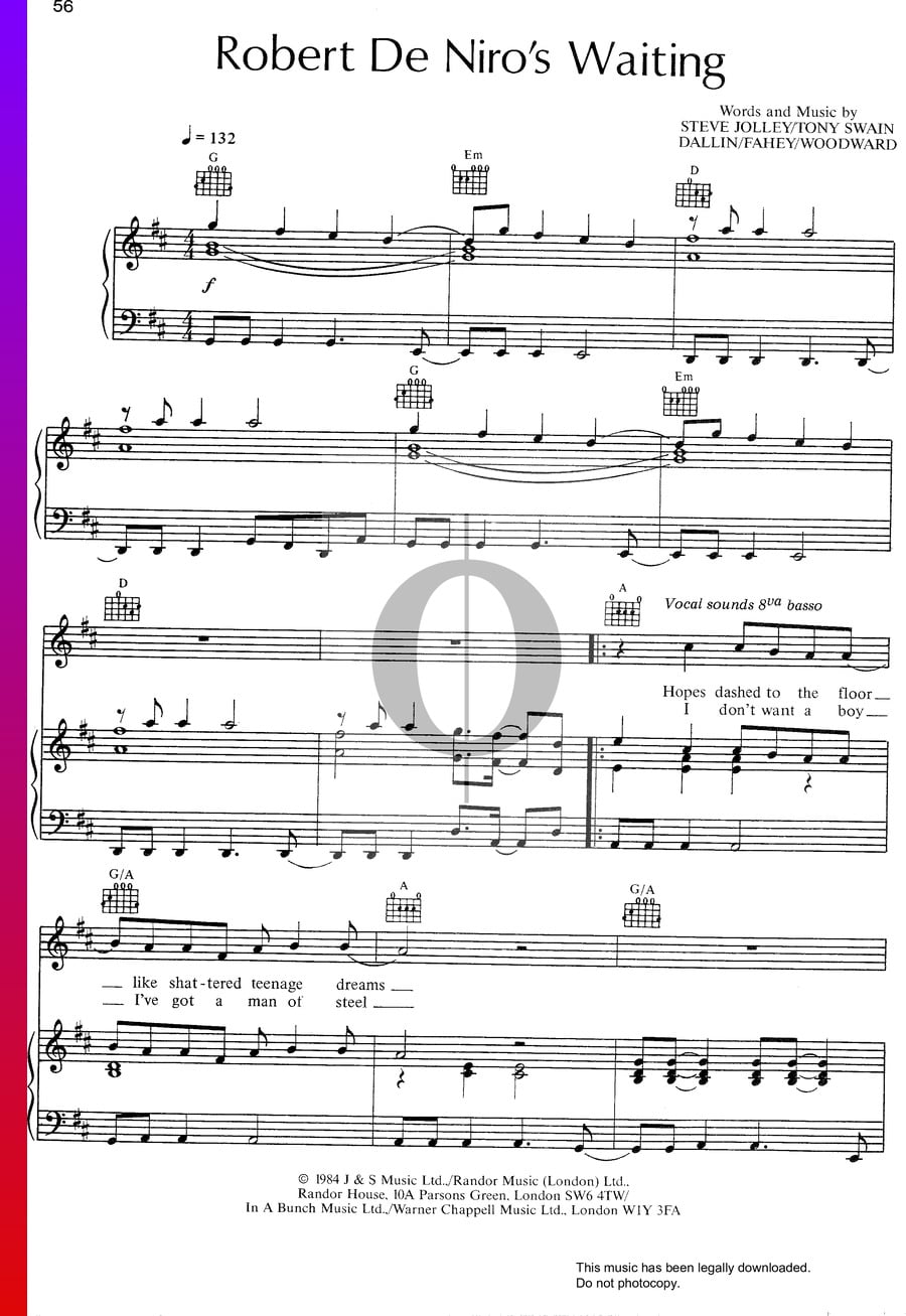 Robert De Niro's Waiting (Bananarama) Piano Sheet Music - OKTAV