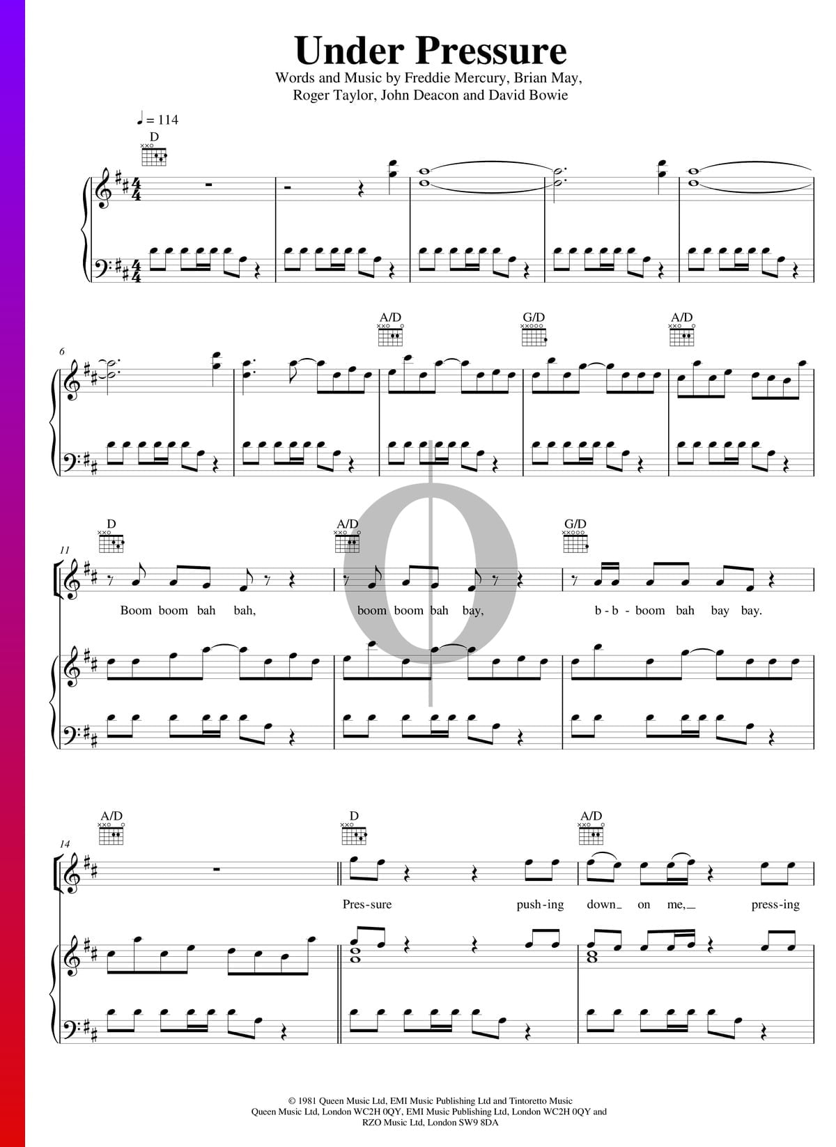Queen & David Bowie: Under Pressure sheet music for voice, piano