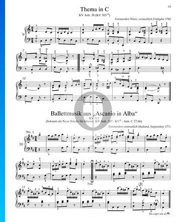Ascanio en Alba: 9 Piezas For piano, KV Anh. 207 / KV6: Anh. C 27.06 Partitura