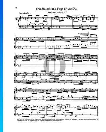 Partition Prélude en La bémol Majeur, BWV 886