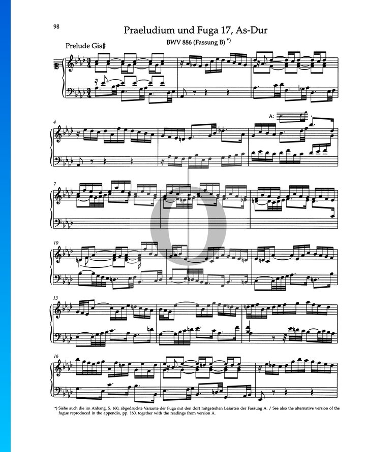 Prelude A-flat Major, BWV 886 (Johann Sebastian Bach) Piano Sheet Music ...