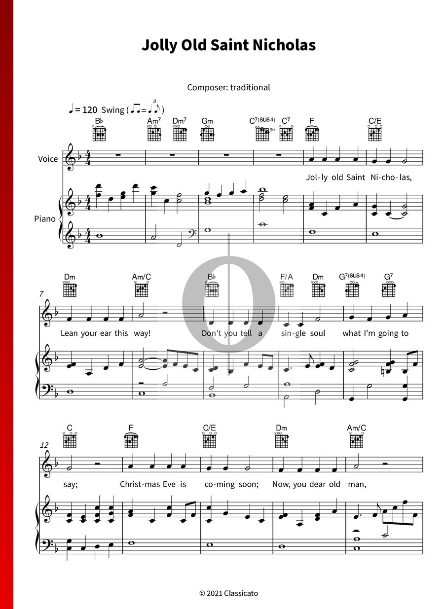 Jolly Old Saint Nicholas (Anonymous) Piano Sheet Music - OKTAV