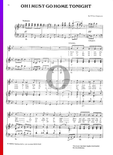 Oh I Must Go Home Tonight Sheet Music
