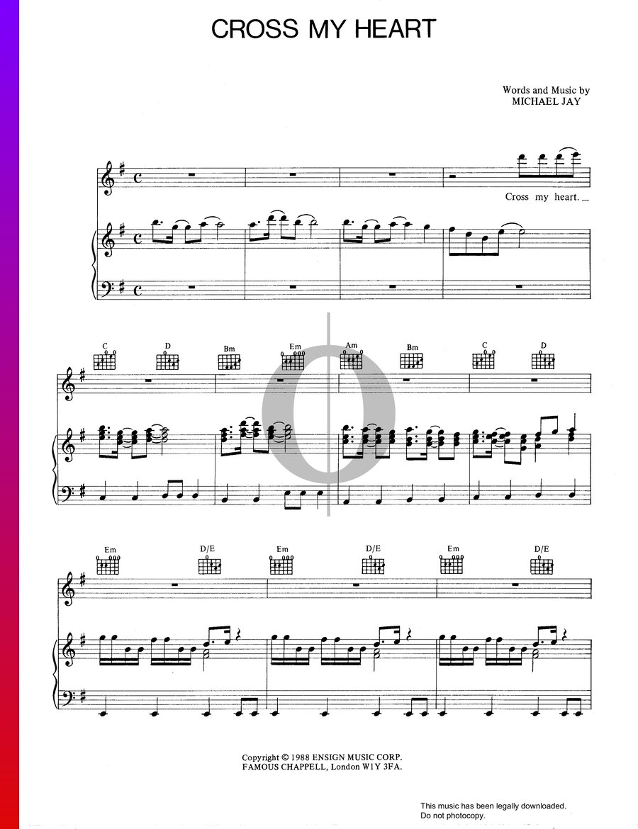 Cross My Heart Sheet Music Piano Voice Guitar Oktav 