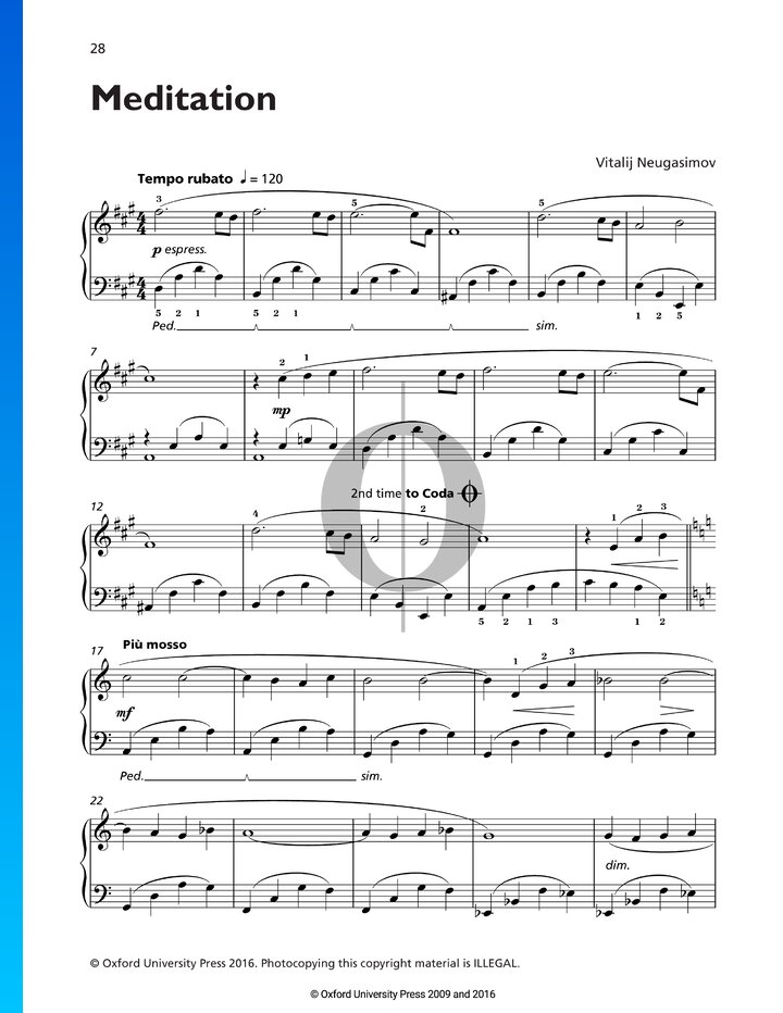 Meditation (Vitalij Neugasimov) Piano Sheet Music - OKTAV