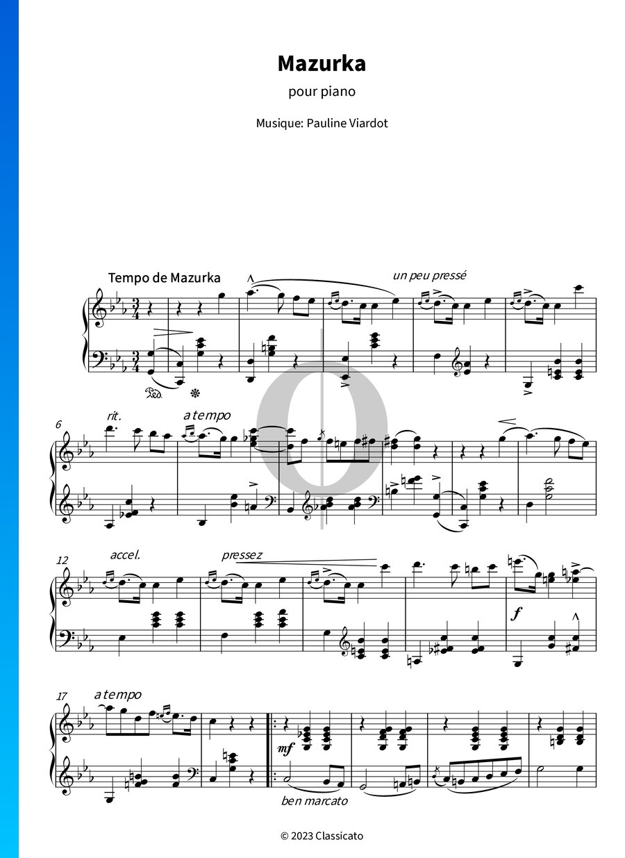 Mazurka (Pauline Viardot) Piano Sheet Music - OKTAV