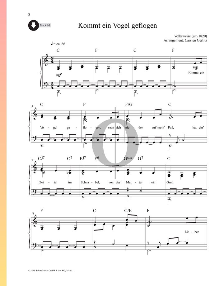Der Papagei Ein Vogel Ist Noten Kommt ein Vogel geflogen (Anonymous) Piano Sheet Music - OKTAV