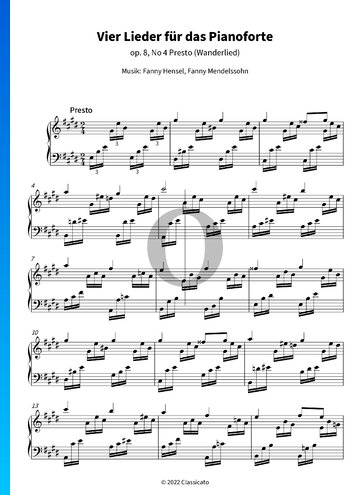 Vier Lieder für das Pianoforte, Op. 8 No. 4 Presto (Wanderlied) Partitura