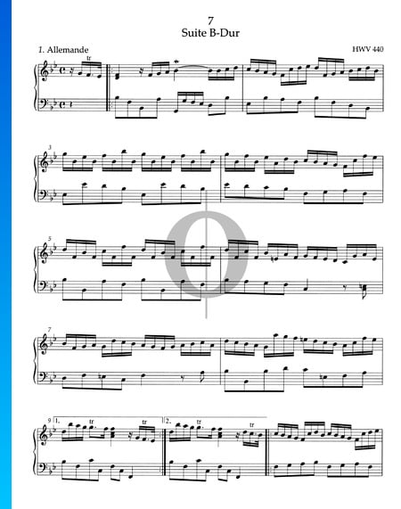 Suite en Si bémol Majeur, HWV 440: 1. Allemande Partition