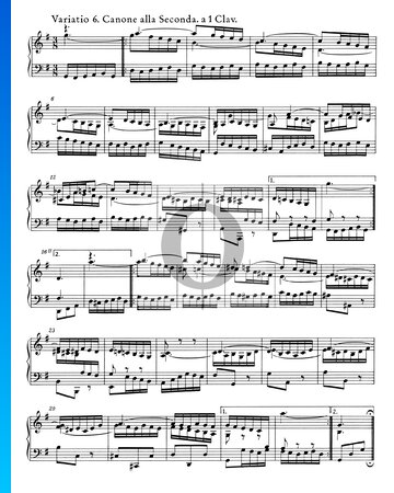 Variaciones Goldberg, BWV 988: Variación 6. Canone alla Seconda. a 1 clave Partitura