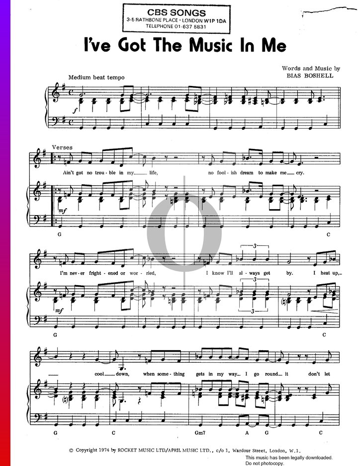 I've Got The Music In Me (Kiki Dee) Piano Sheet Music OKTAV