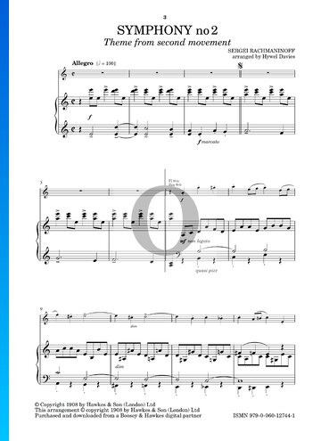 Symphony in E Minor, Op. 27 No. 2: 2. Allegro molto (Theme) Sheet Music