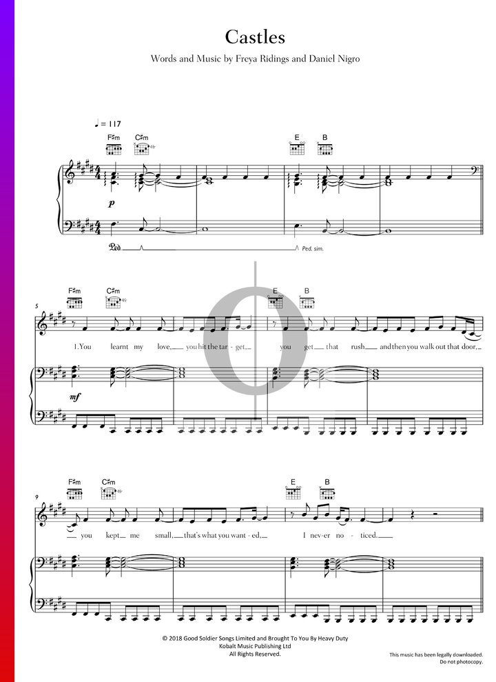 Castle Rising Song Notes Castles (Freya Ridings) Piano Sheet Music - OKTAV