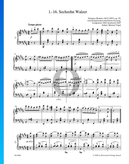Sechzehn Walzer, Op. 39 Nr. 1 Musik-Noten