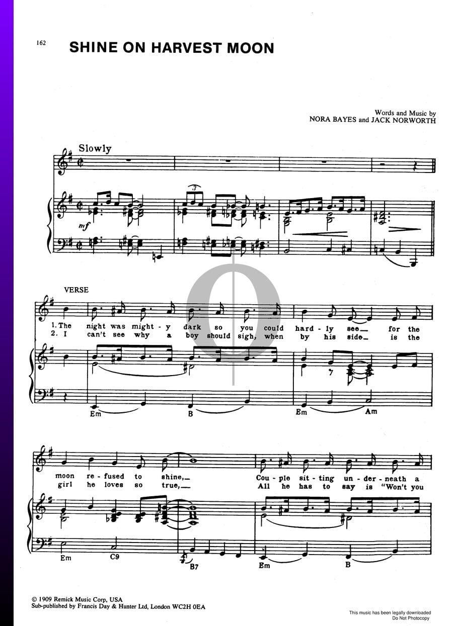 Shine On Harvest Moon (Nora Bayes, Jack Norworth) Piano Sheet Music - OKTAV