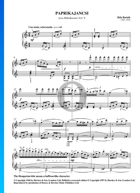 Mikrokosmos, Vol. 5: No. 139 Paprikajancsi Sheet Music