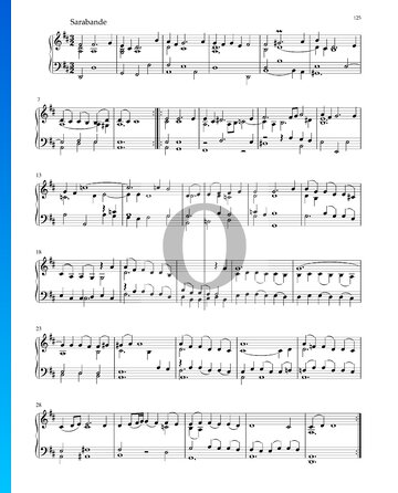 Partition Suite en Ré Majeur, BWV 1012: 4. Sarabande