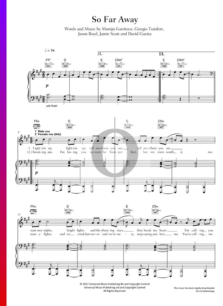 So Far Away Sheet Music (Piano, Guitar, Voice) - PDF Download ...