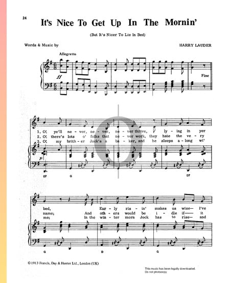 It's Nice To Get Up In The Mornin' (But It's Nicer To Lie In Bed) Musik-Noten