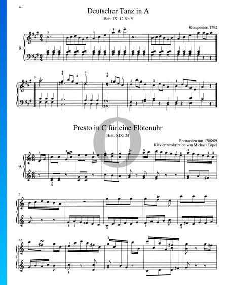 Deutscher Tanz in A-Dur, Hob. IX:12 Nr. 5 Musik-Noten