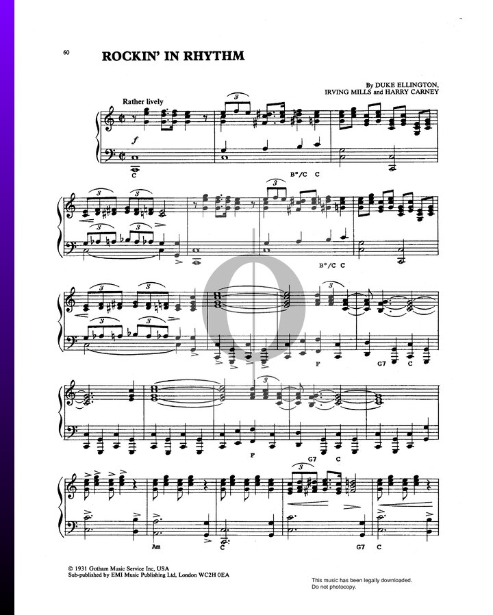 Music Notes Rocking Rockin' In Rhythm (Duke Ellington) Piano Sheet Music - OKTAV