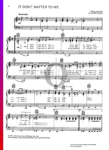 It Don't Matter To Me Musik-Noten
