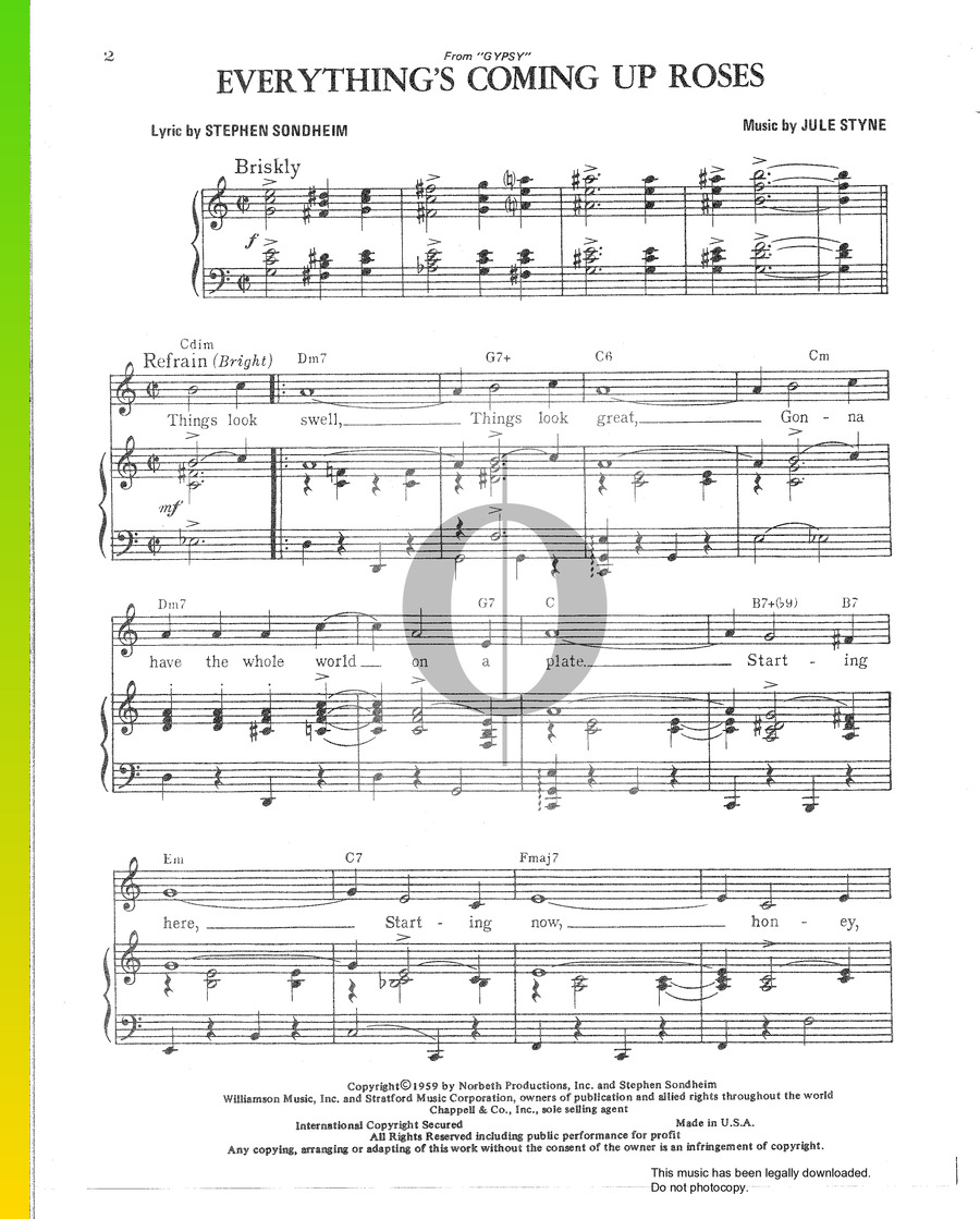 Everything's Coming Up Roses (Jule Styne) Piano Sheet Music - OKTAV