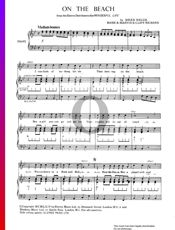 On The Beach (Cliff Richard, The Shadows) Piano Sheet Music - OKTAV