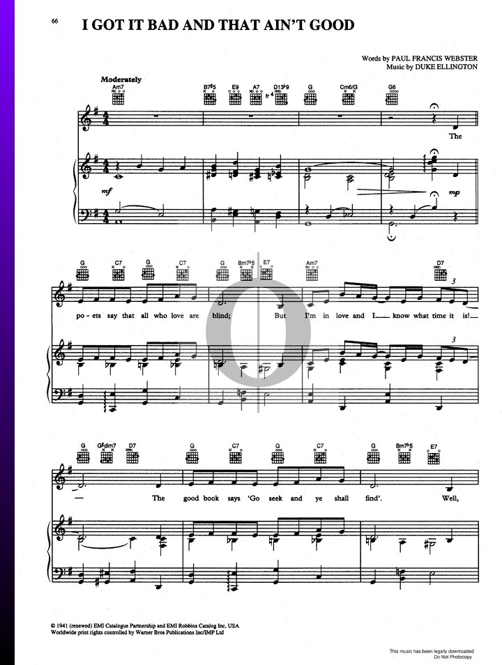 I Got It Bad And That Ain't Good (Duke Ellington) Piano Sheet Music - OKTAV