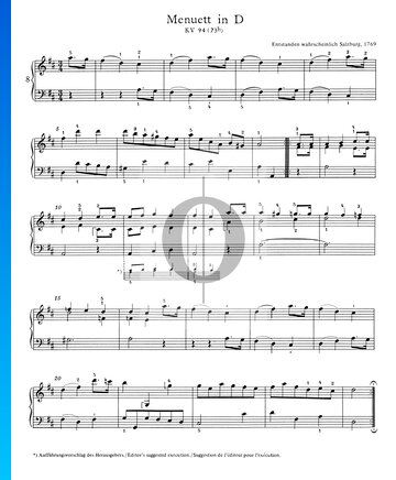 Menuett in D-Dur, KV 94 (73h) Musik-Noten
