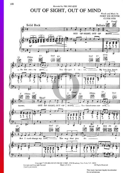 Out Of Sight, Out Of Mind Sheet Music