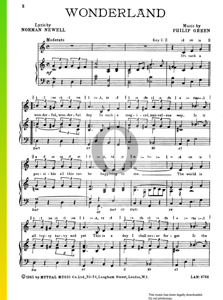 Wonderland (Philip Green) Piano Sheet Music - OKTAV