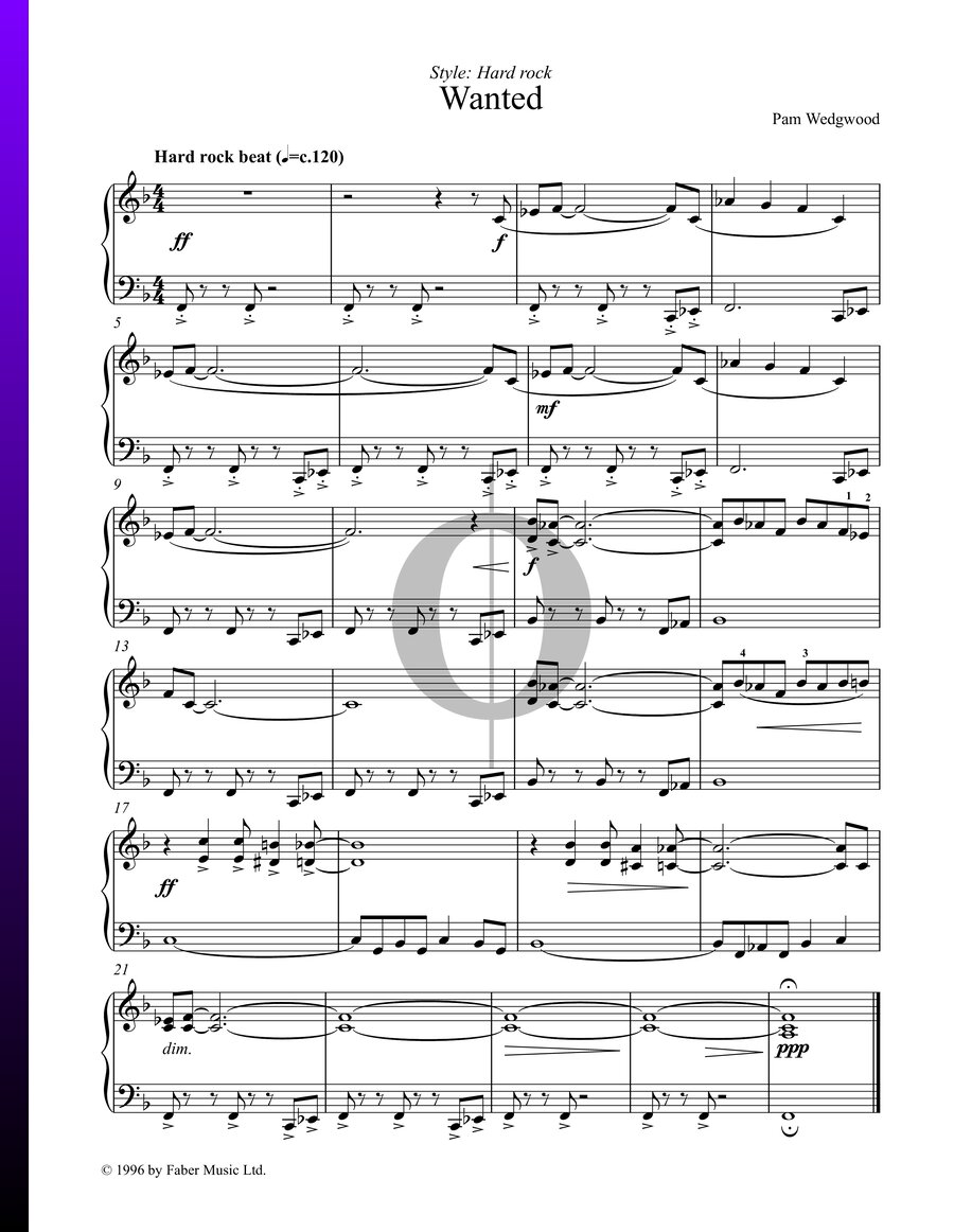 Wanted (Pam Wedgwood) Piano Sheet Music OKTAV