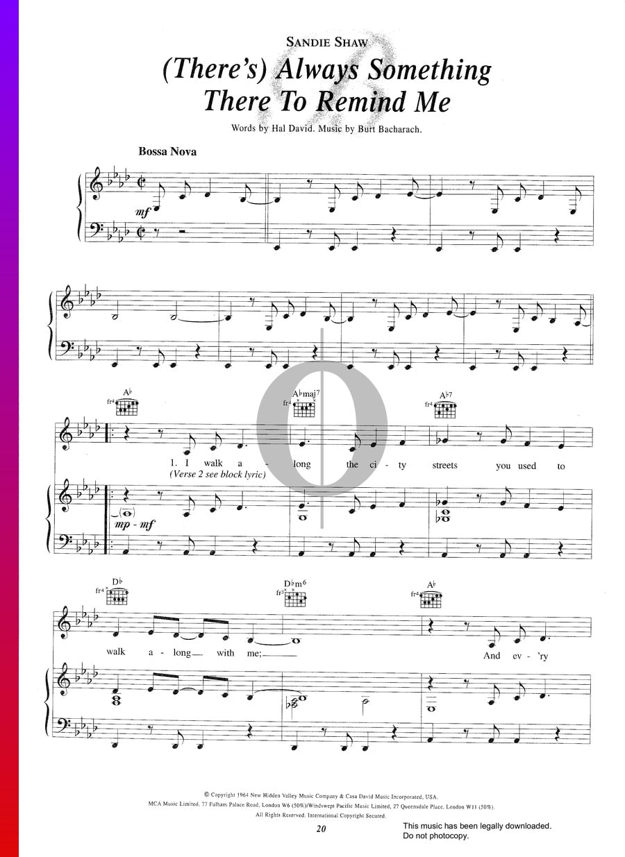 (There's) Always Something There To Remind Me (Sandie Shaw) Piano Sheet