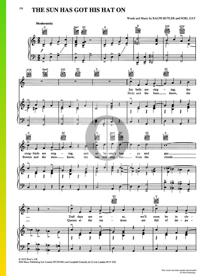 The Sun Has Got His Hat On (Ambrose and his Orchestra) Piano Sheet