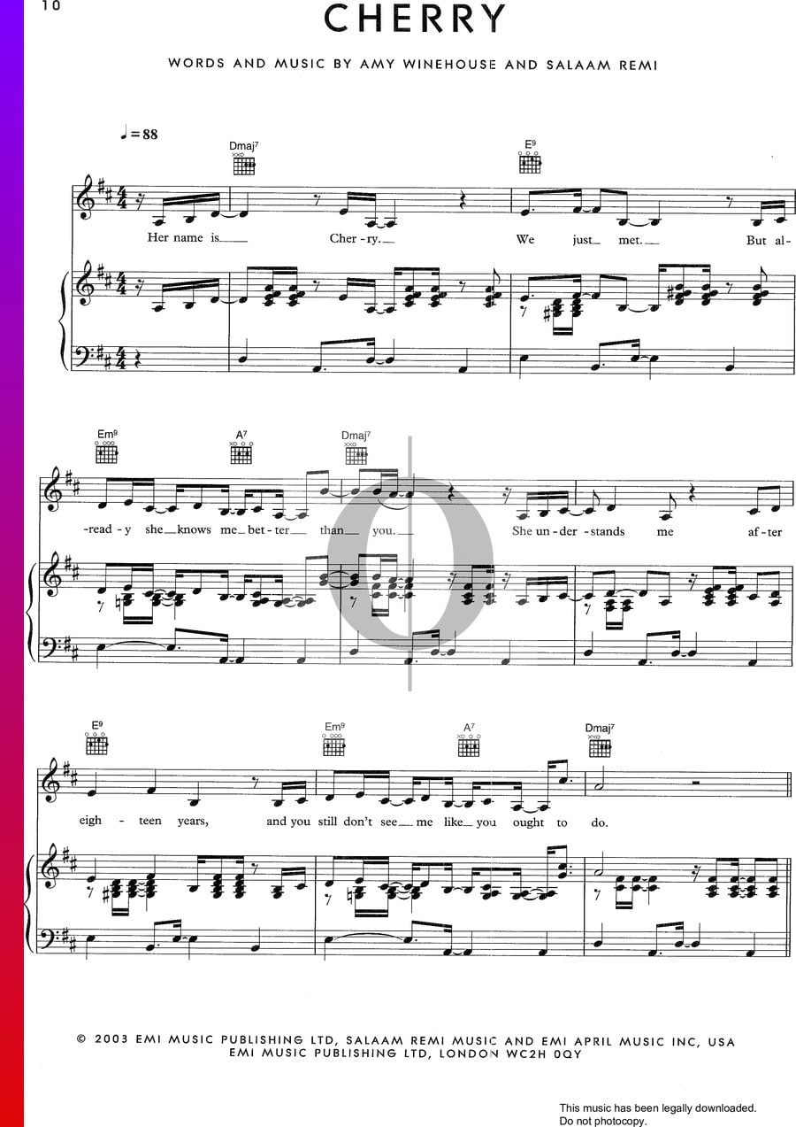 Cherry (Amy Winehouse) Piano Sheet Music - OKTAV