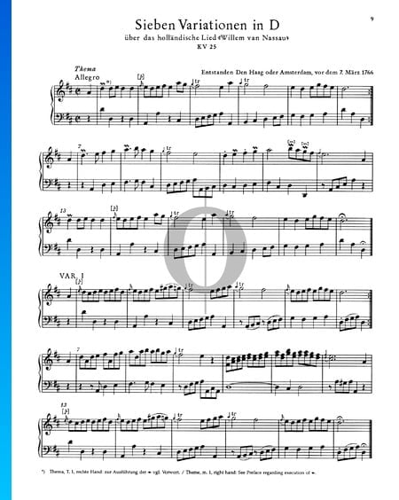 Seven Variations in D Major, KV 25 Sheet Music