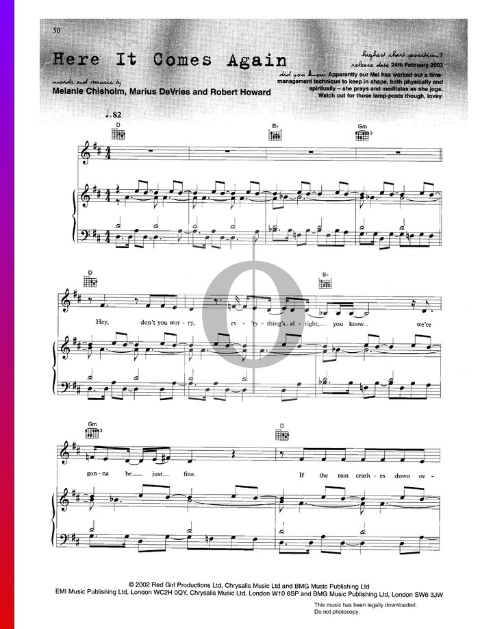 Here It Comes Again (Melanie C) Piano Sheet Music - OKTAV