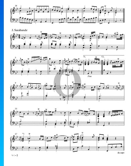 Suite en si bemol mayor, HWV 440: 3. Sarabanda Partitura