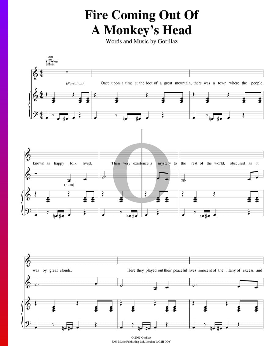 Fire Coming Out Of The Monkey's Head Meaning Fire Coming Out Of The Monkey's Head (Gorillaz) Piano Sheet Music - OKTAV