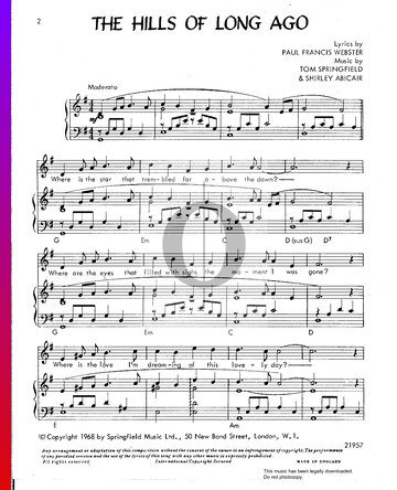 The Hills Of Long Ago Sheet Music