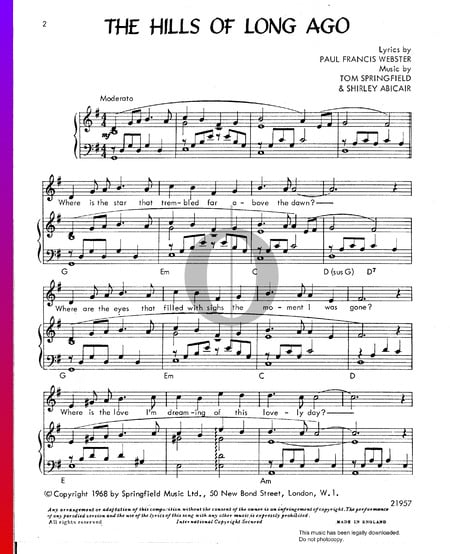 The Hills Of Long Ago Sheet Music