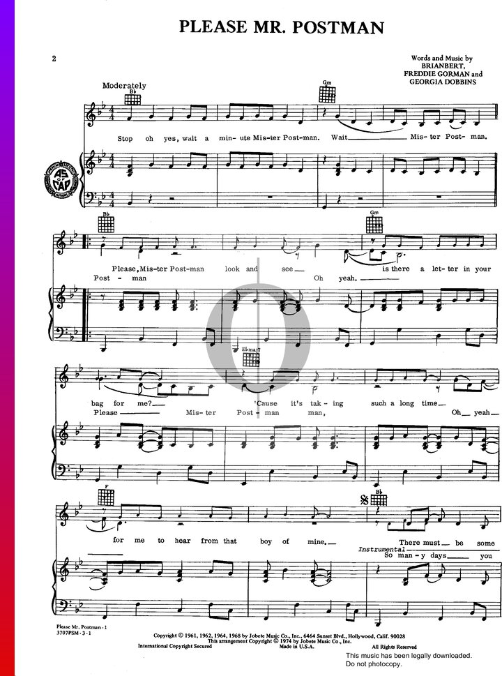 Please Mister Postman The Marvelettes Piano Sheet Music OKTAV please-mister-postman-the-marvelettes-piano-sheet-music-oktav