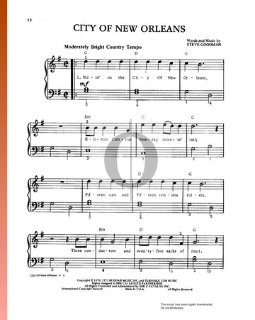 City Of New Orleans Sheet Music