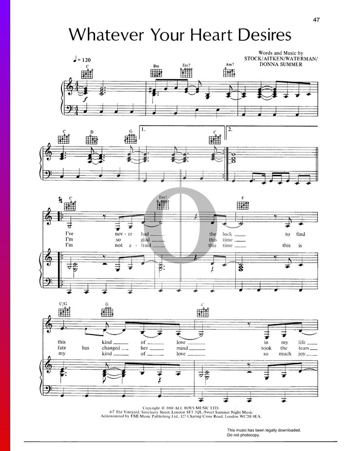 Whatever Your Heart Desires (Donna Summer) Piano Sheet Music OKTAV