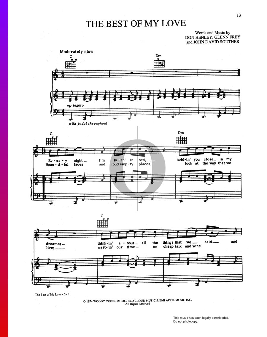 The Best Of My Love (Eagles) Piano Sheet Music - OKTAV