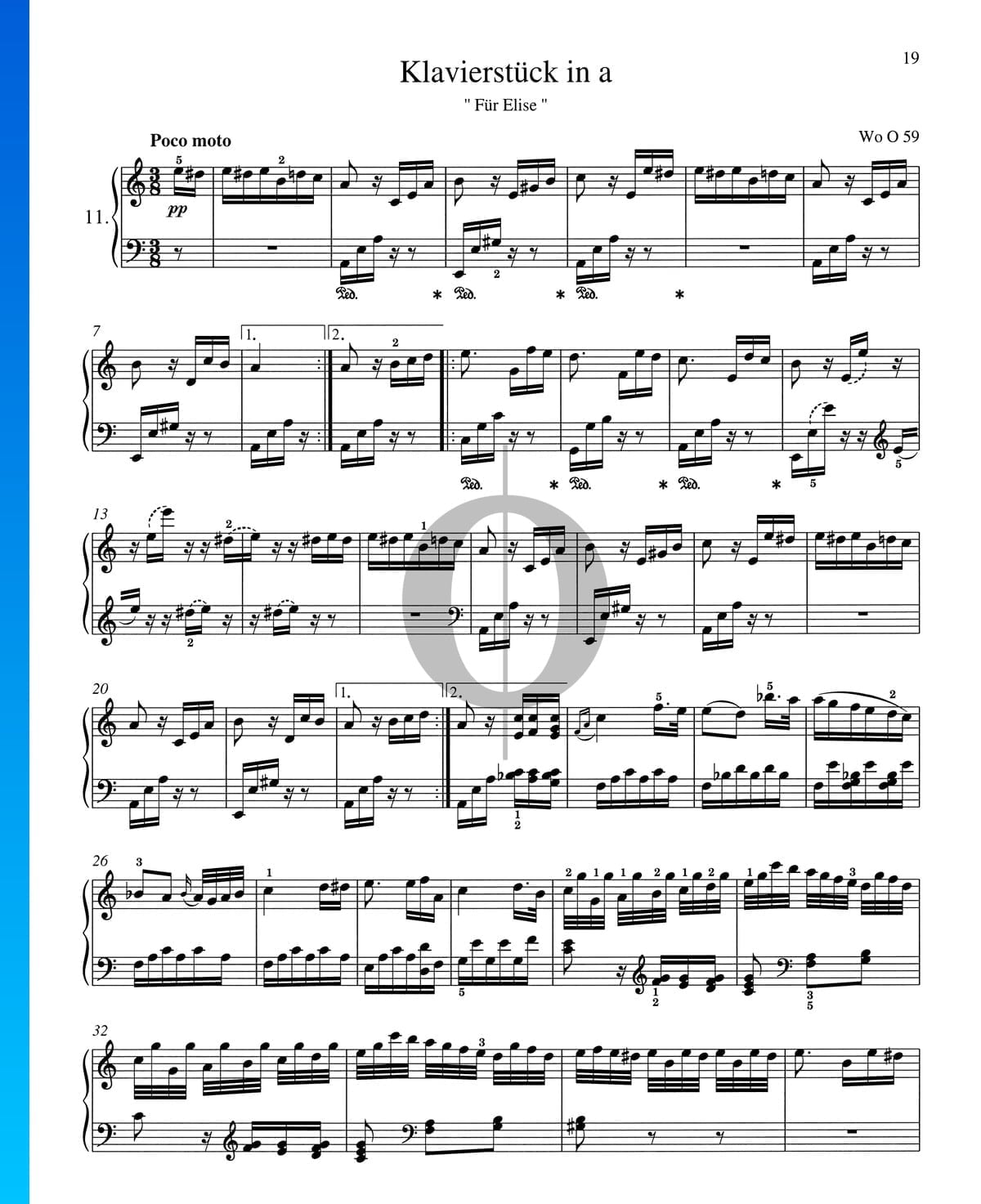 Free Fur Elise Sheet Music for piano by Beethoven - High-Quality