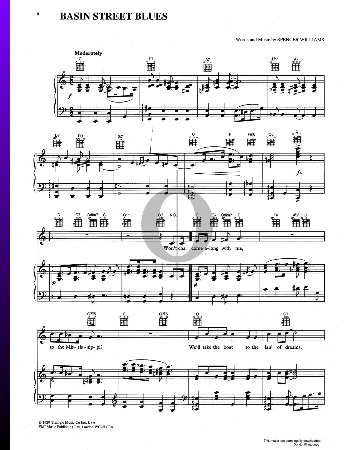 Basin Street Blues Spartito Pianoforte Voce Chitarra Download PDF 