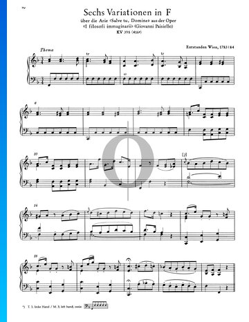 Partition 6 Variations en Fa Majeur, KV 398 (Anh. 416e)
